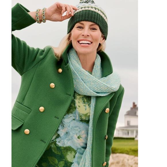 NWT Talbots Plus Albury Coat Green 18W Wool Blend Preppy Metal Buttons Italy - Picture 1 of 16